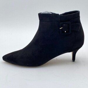 Black Suede Women Pointed Toe Ankle Boots Low Heel Strappy Buckle Dress Shoes
